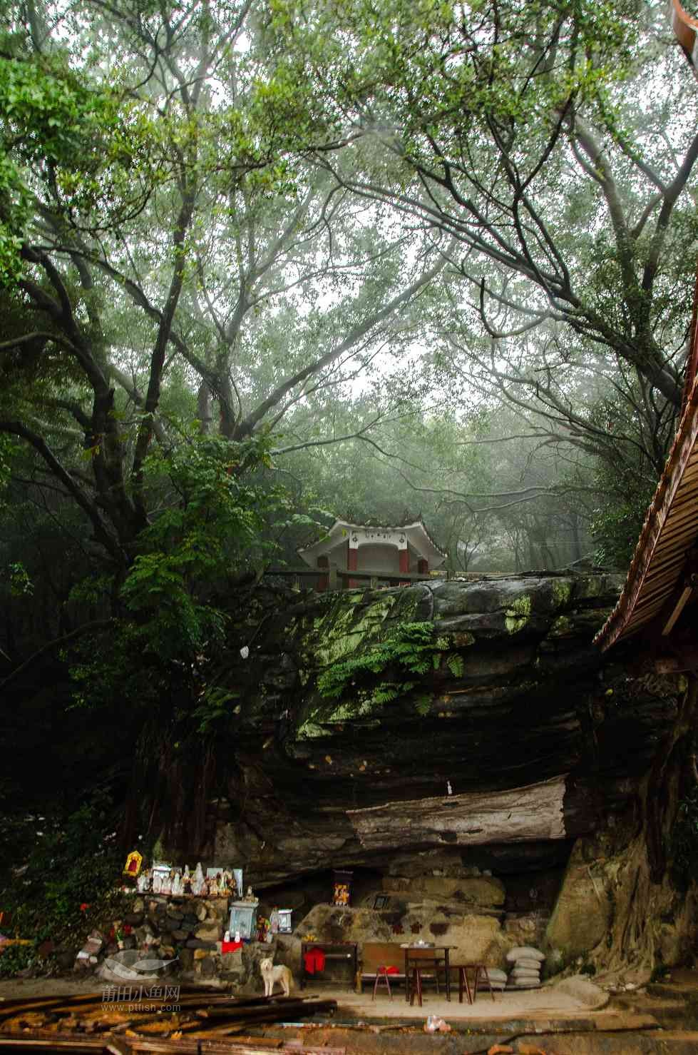 雨雾中的石室岩